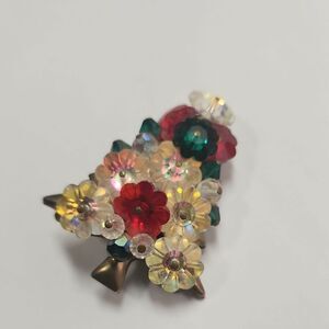 Vintage Christmas Tree Pin Art Glass Aurora Borealis Margarita Stacked Stones